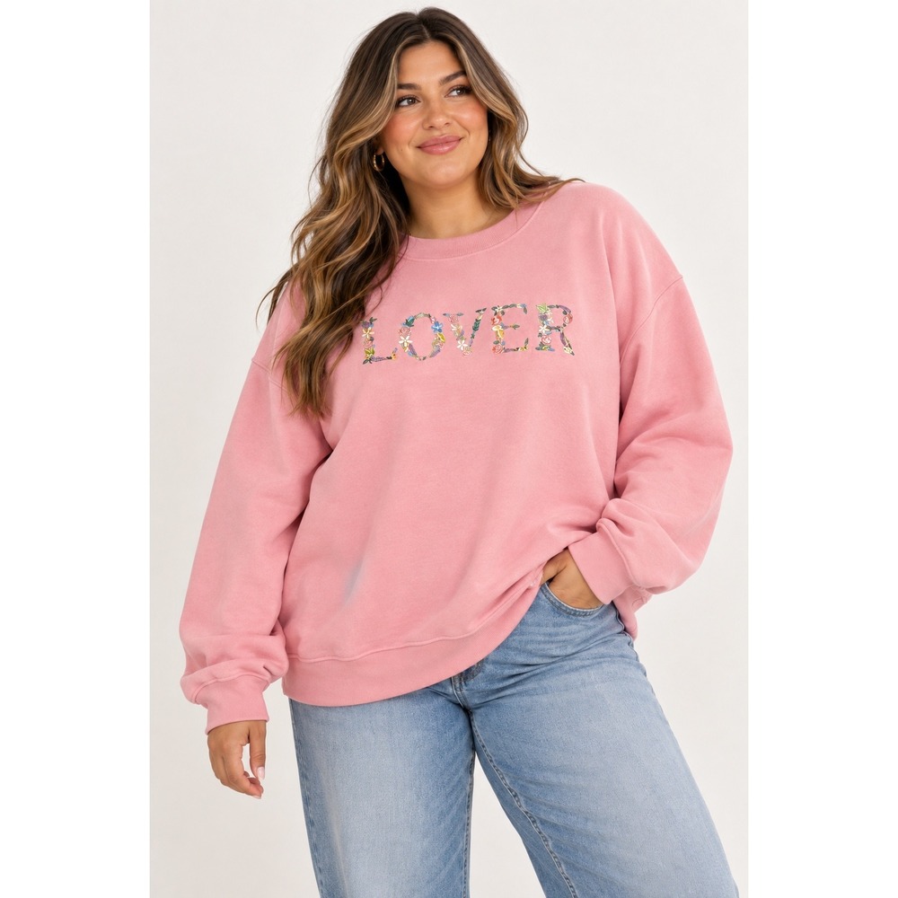 Mojo Provo Lover Floral Embroidered Pink Sweatshirt 3XL Taylor Swift Era Style
